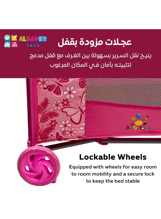 البدر سرير ومحبس أطفال بتصميم ناموسية كبيرة ومظلة عصرية – محبس أطفال بعجلات مزدوجة مع طاولة غيار قابلة للفك، سرير محبس 2 في 1 قابل للطي والتنقل بسهولة، محبس أطفال آمن ومريح بجوانب شبكية وفرشة داخلية مطبوعة – سرير محبس بتصميم عملي وألوان مميزة - Image 5